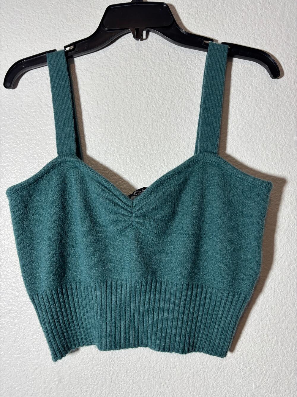 Witty Fox Jrs Size L Teal Green/Blue Sweater Knit Crop Tank Top Sweetheart Neck